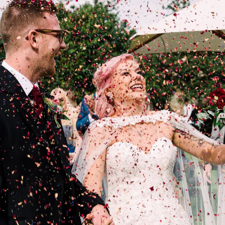 Confetti at Pangdean Old Barn wedding