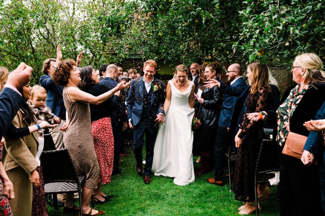Confetti at Pangdean Old Barn Sussex outdoor ceremony